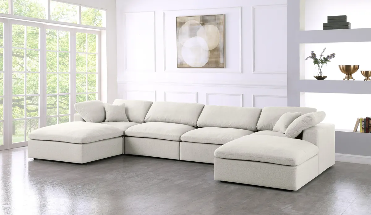 Serene - 6 Piece Modular Double Chaise Sectional - Cream - View 2