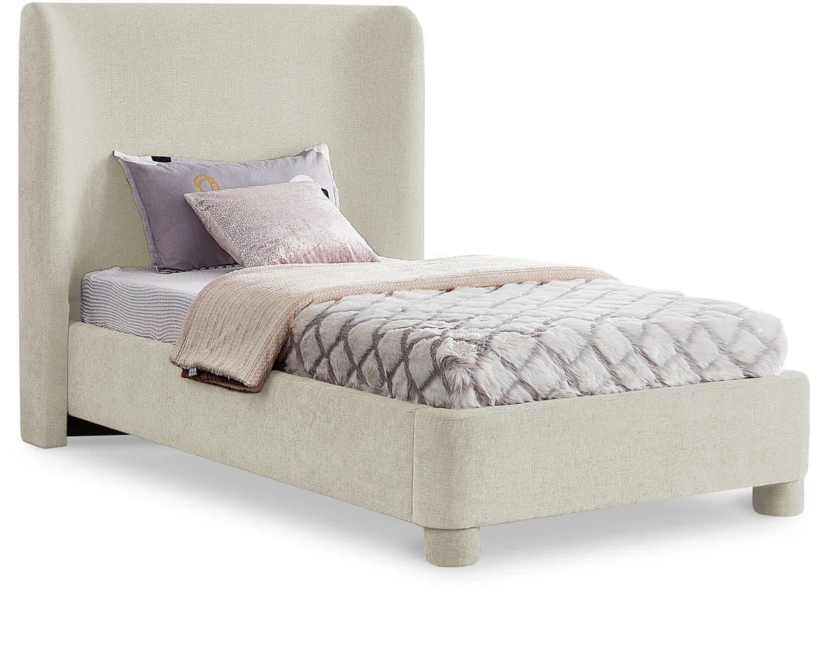 Penny - Chenille Fabric Twin Bed - Cream