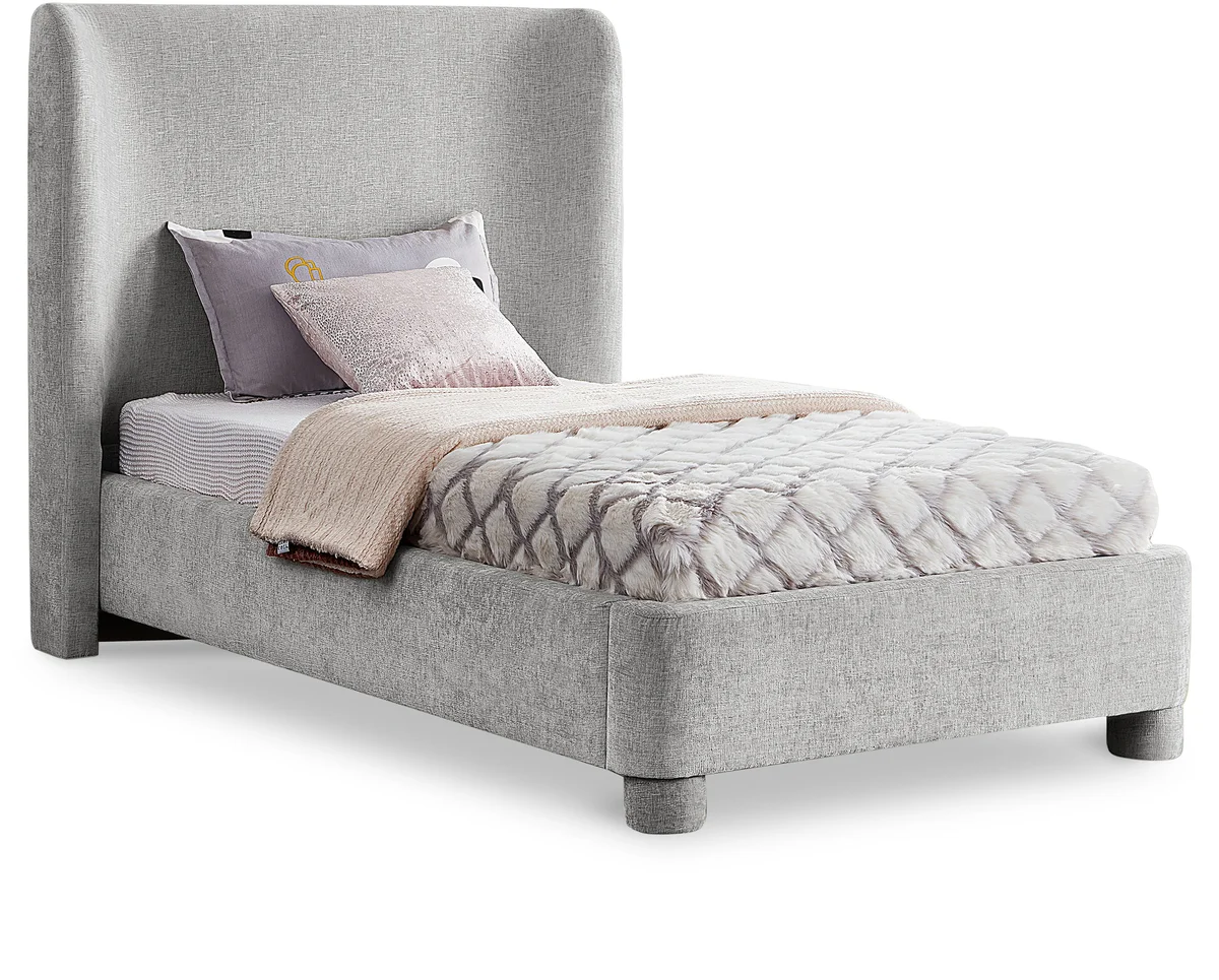 Penny - Chenille Fabric Twin Bed - Light Gray