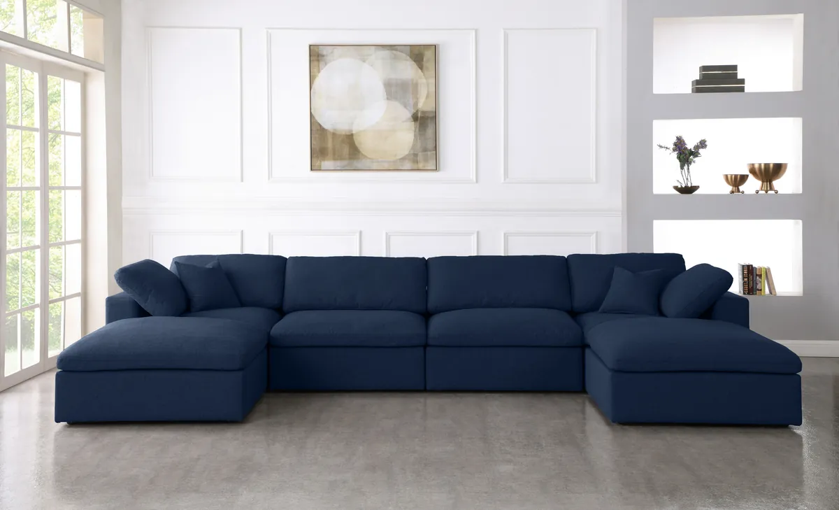 Serene - 6 Piece Modular Double Chaise Sectional - Navy