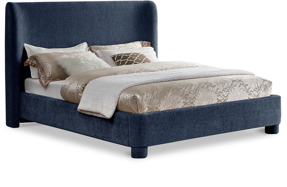 Penny - Chenille Fabric King Bed - Navy