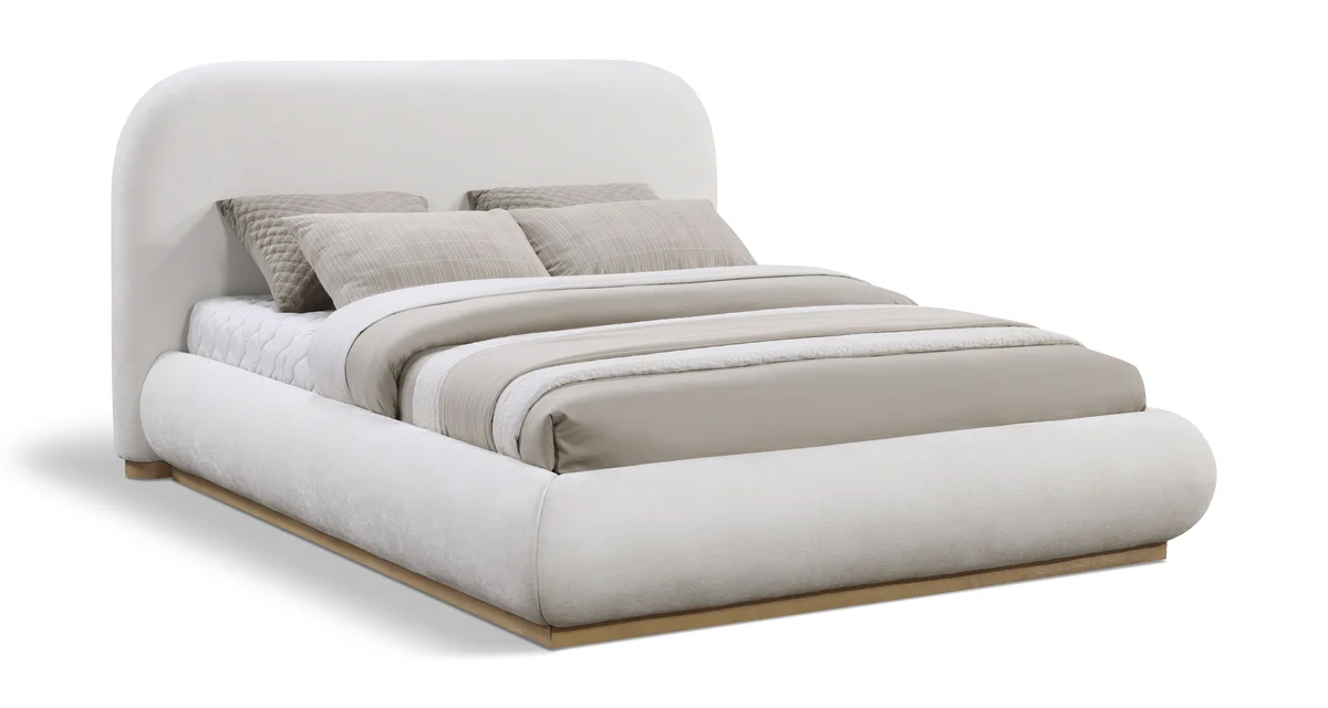 Vaughn - Chenille Queen Bed With Natural Base - Cream