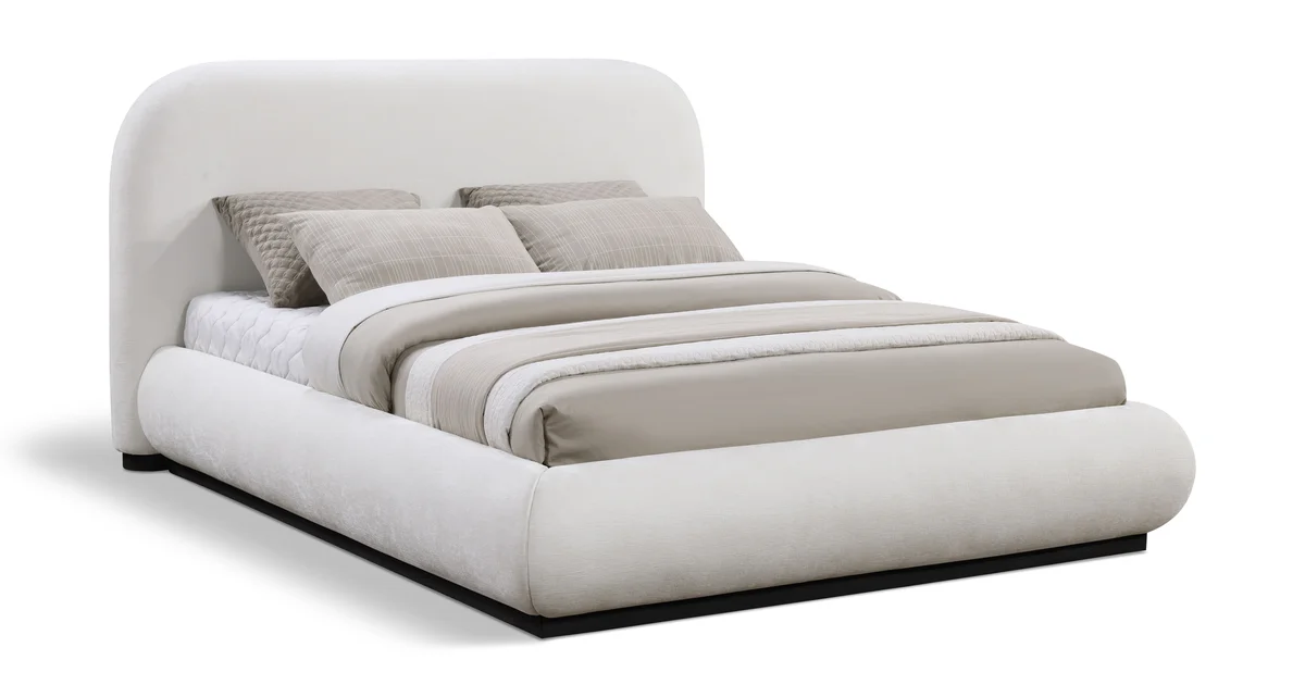 Vaughn - Chenille King Bed With Black Base - Cream