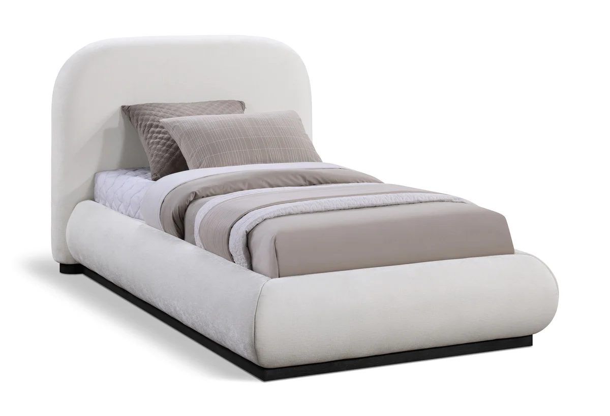 Vaughn - Chenille Twin Bed With Black Base - Cream