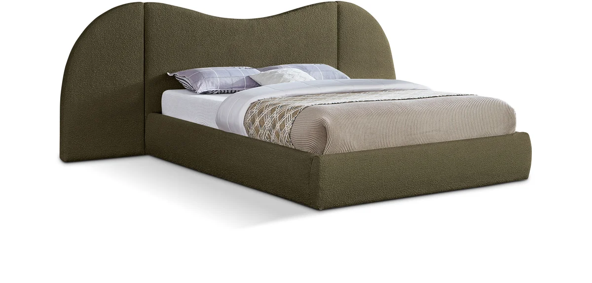 Everest - Boucle Fabric Queen Bed - Olive Green