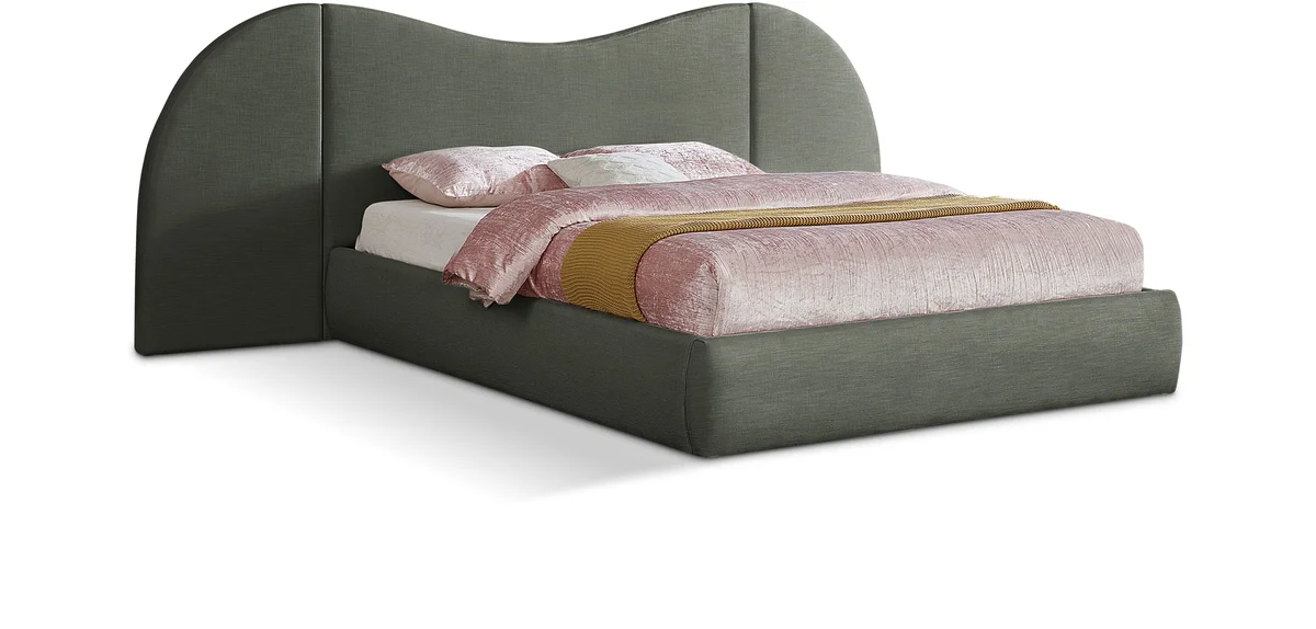 Everest - Linen Fabric King Bed - Olive Green