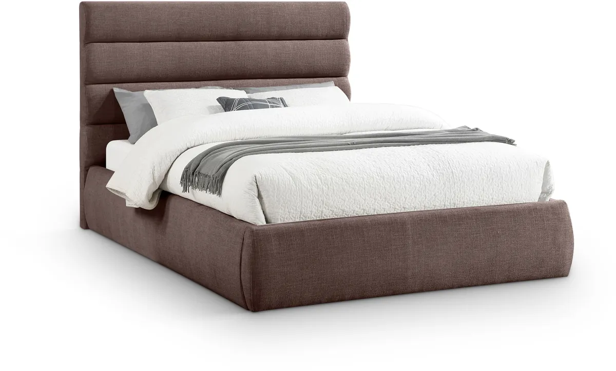 Adam - Linen Fabric Queen Bed With 52" Headboard - Brown