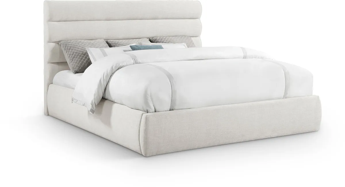 Adam - Linen Fabric King Bed With 52" Headboard - Cream