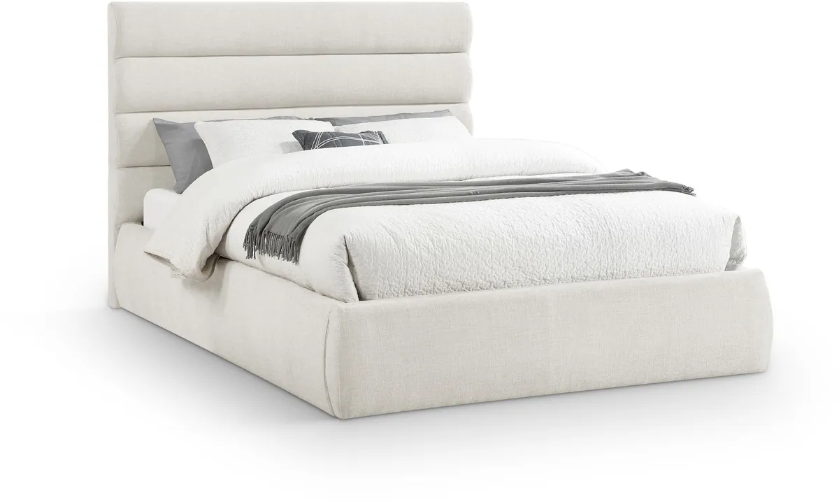Adam - Linen Fabric Queen Bed With 52" Headboard - Cream