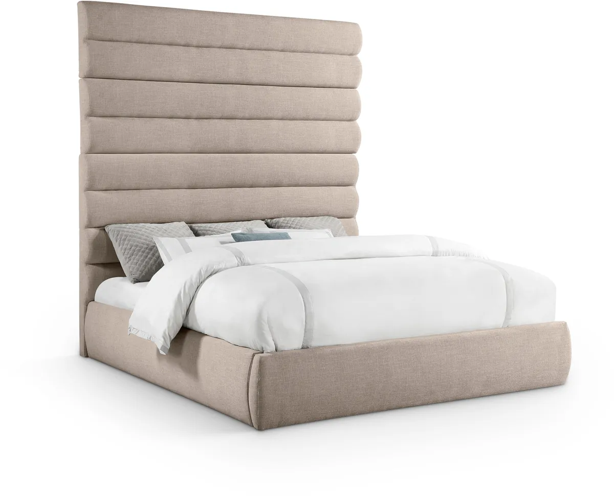Adam - Linen Fabric King Bed With 89" Headboard - Beige