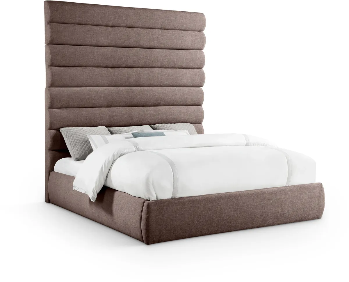 Adam - Linen Fabric King Bed With 89" Headboard - Brown