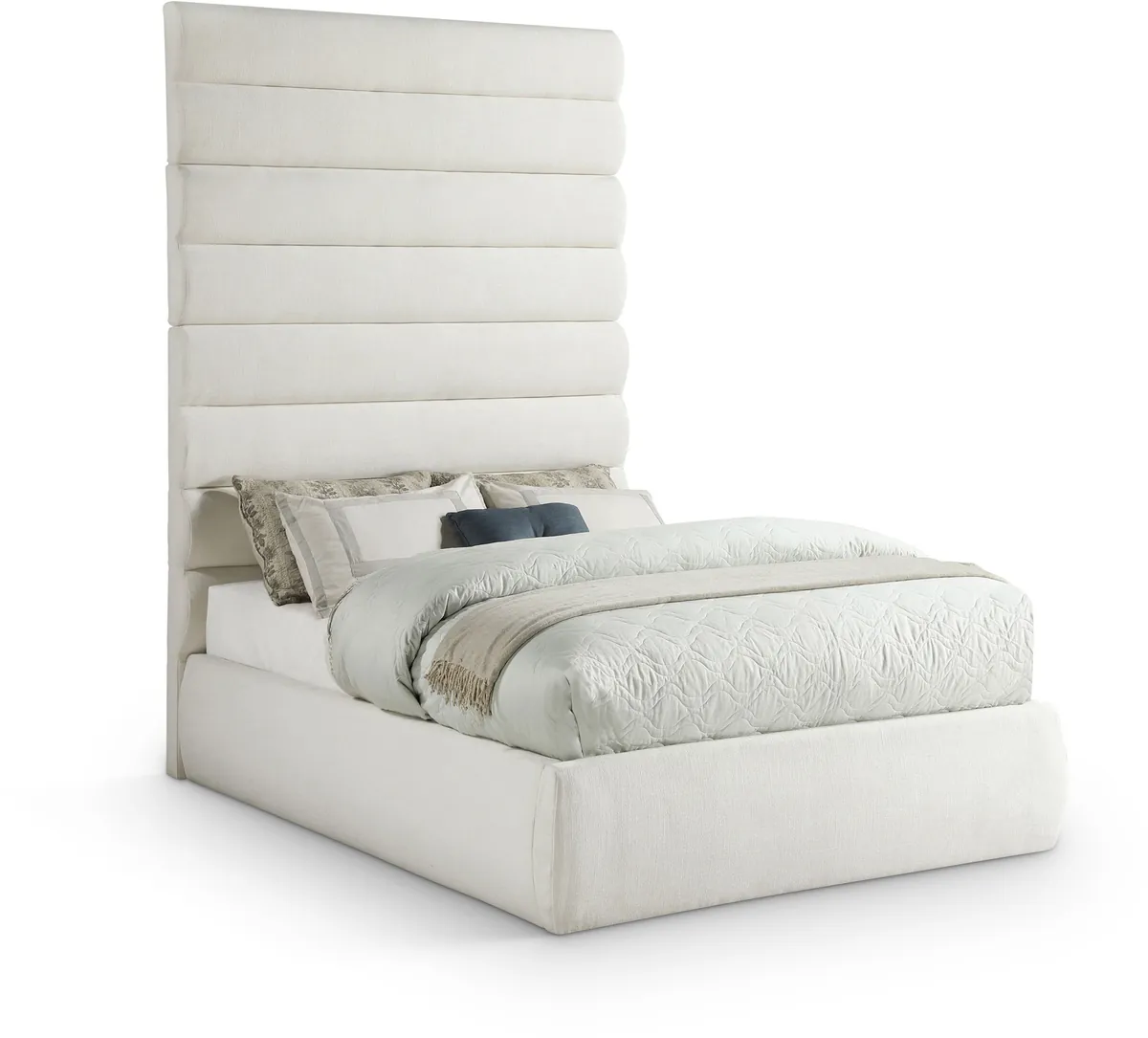 Adam - Linen Fabric Full Bed With 89" Headboard - Cream
