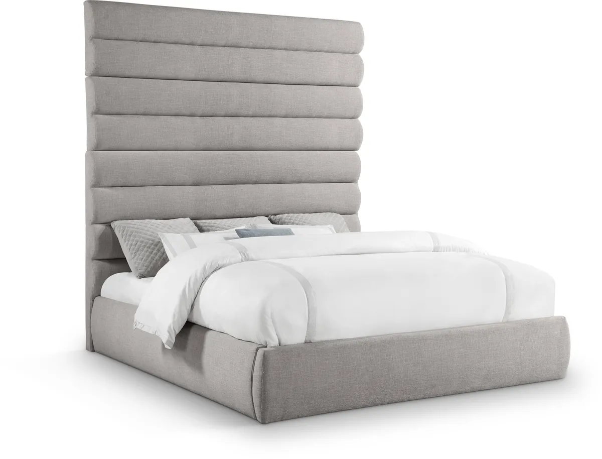 Adam - Linen Fabric King Bed With 89" Headboard - Taupe