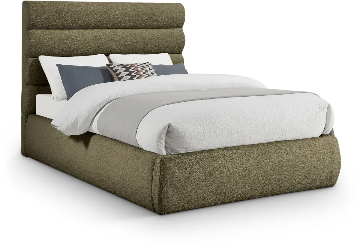Adam - Boucle Fabric Full Bed With 52" Headboard - Olive