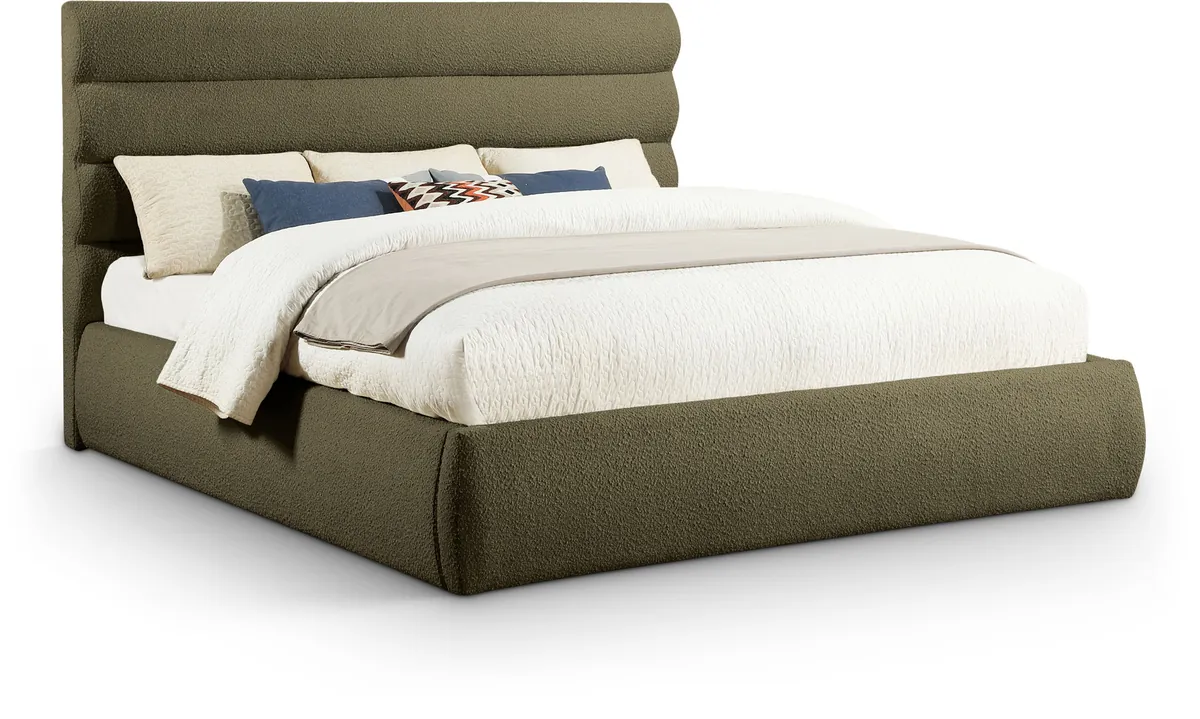 Adam - Boucle Fabric King Bed With 52" Headboard - Olive