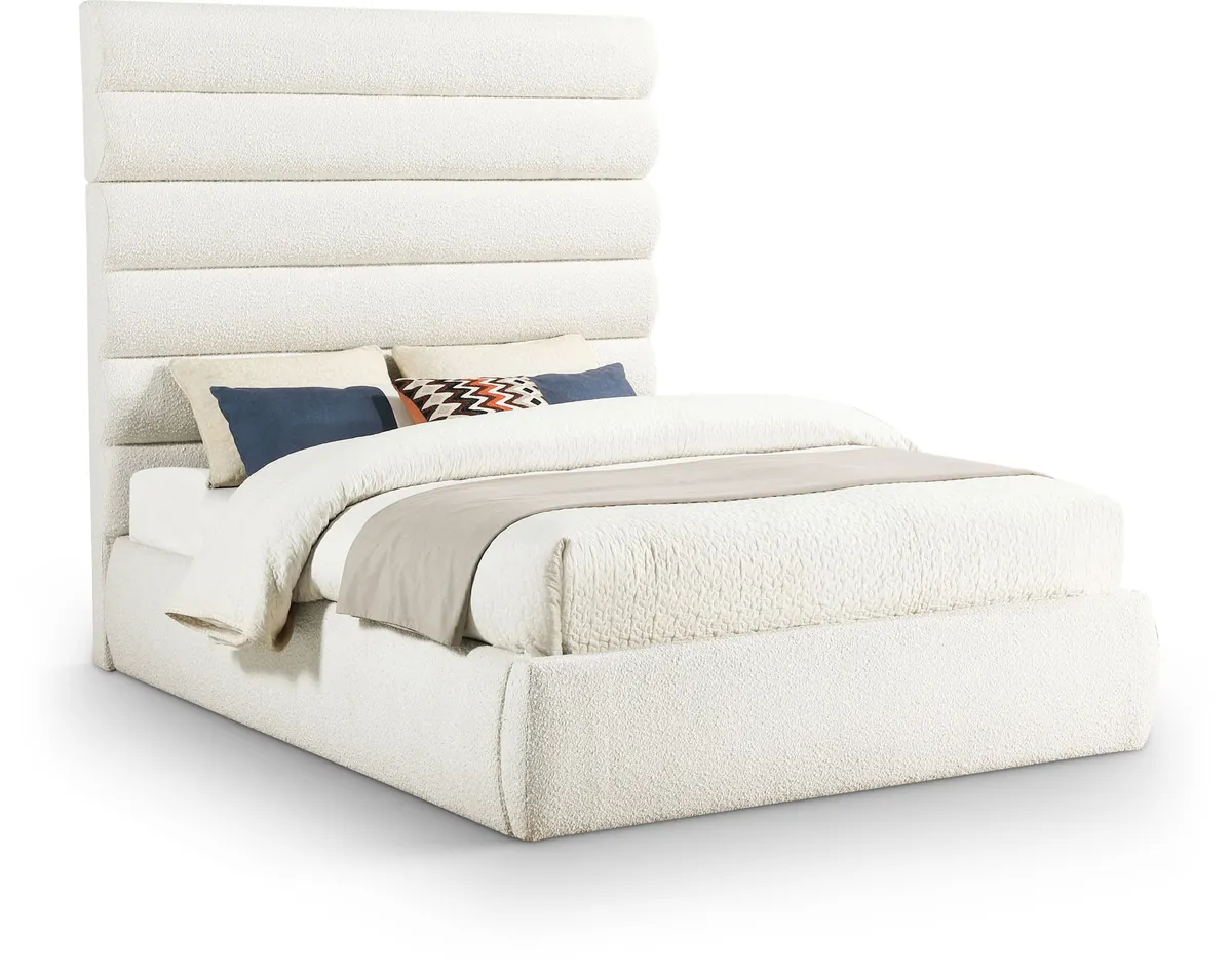 Adam - Boucle Fabric Queen Bed With 70.5" Headboard - White