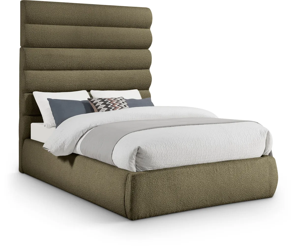 Adam - Boucle Fabric Full Bed With 70.5" Headboard - Olive