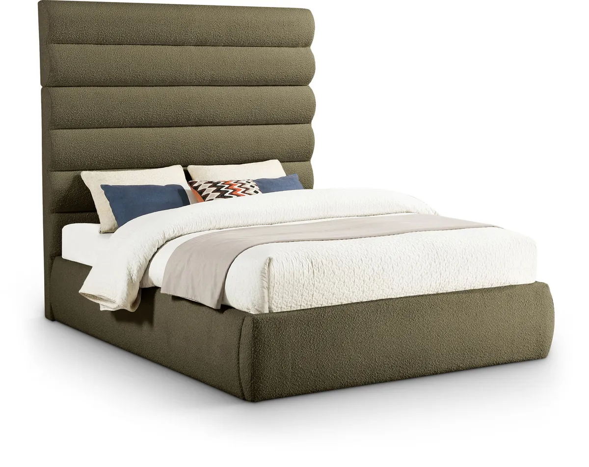 Adam - Boucle Fabric Queen Bed With 70.5" Headboard - Olive