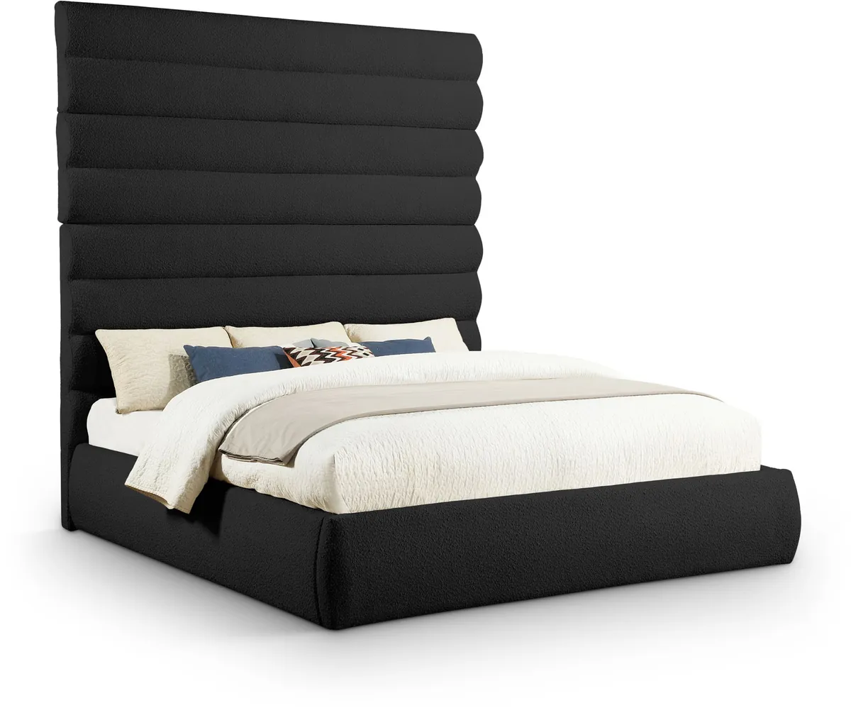 Adam - Boucle Fabric King Bed With 89" Headboard - Black