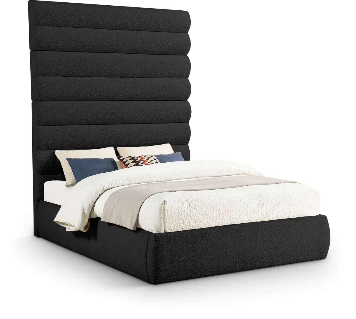 Adam - Boucle Fabric Queen Bed With 89" Headboard - Black