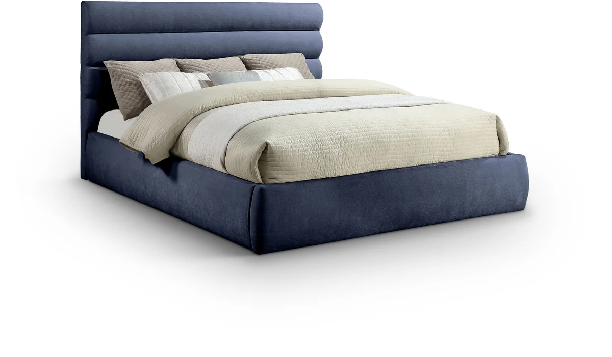 Adam - Chenille Fabric King Bed With 52" Headboard - Navy