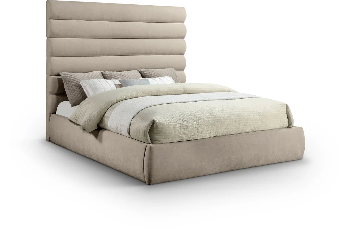 Adam - Chenille Fabric King Bed With 70.5" Headboard - Beige