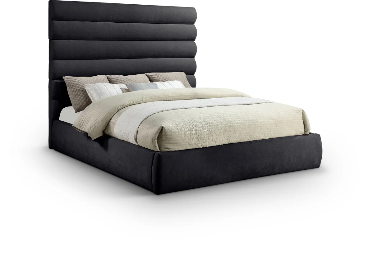 Adam - Chenille Fabric King Bed With 70.5" Headboard - Black