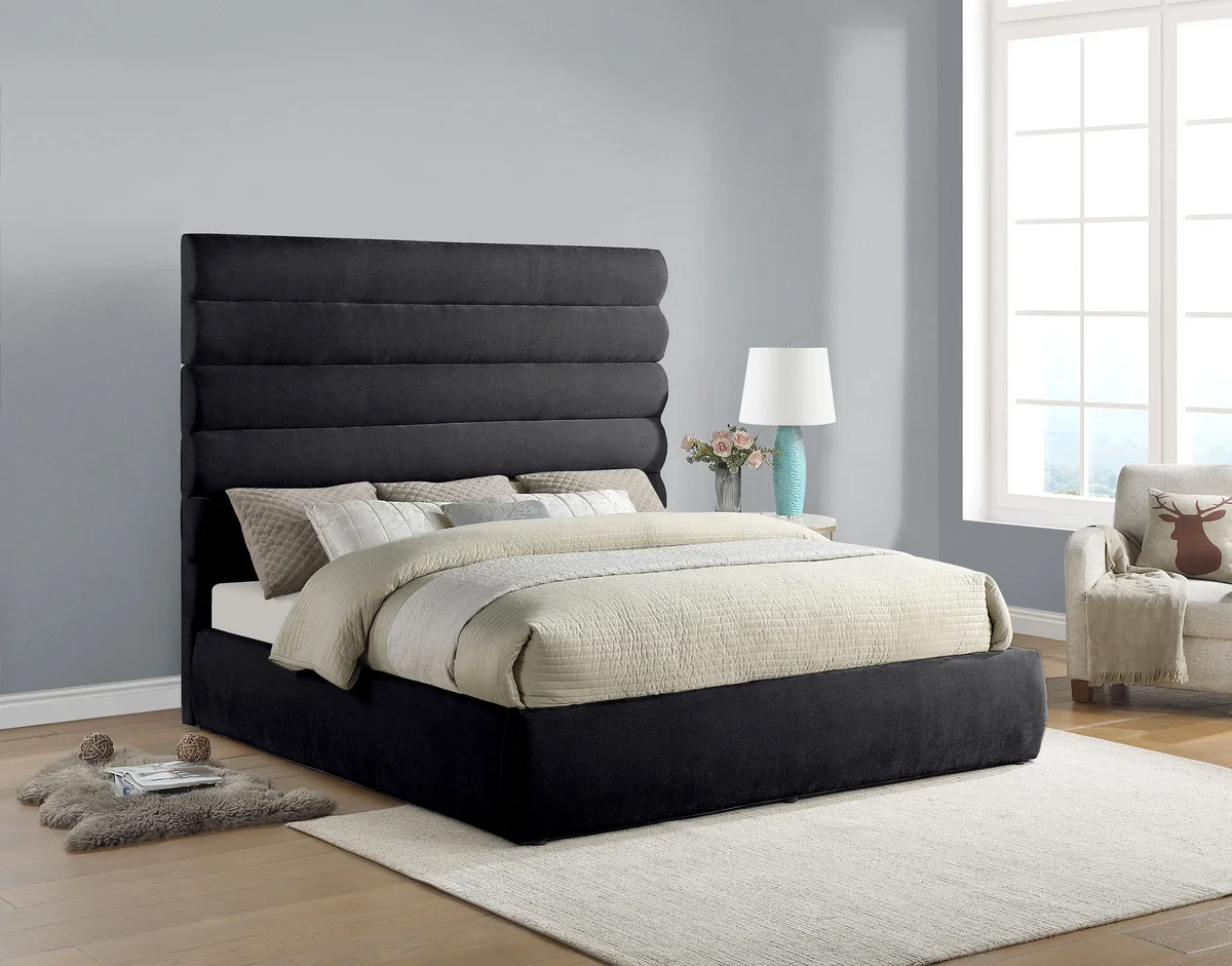 Adam - Chenille Fabric King Bed With 70.5" Headboard - Black - View 2
