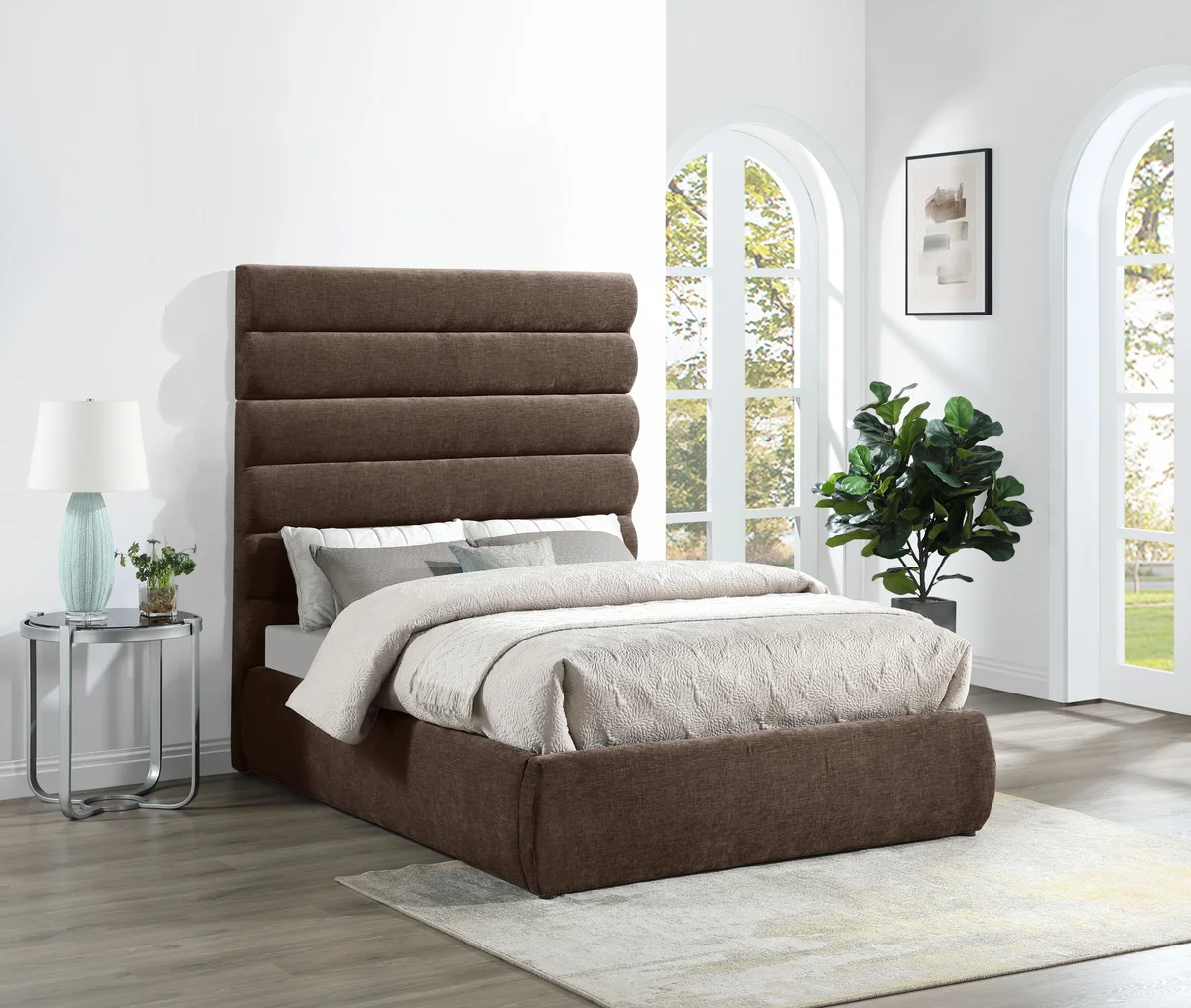 Adam - Chenille Fabric Full Bed With 70.5" Headboard - Brown - View 2