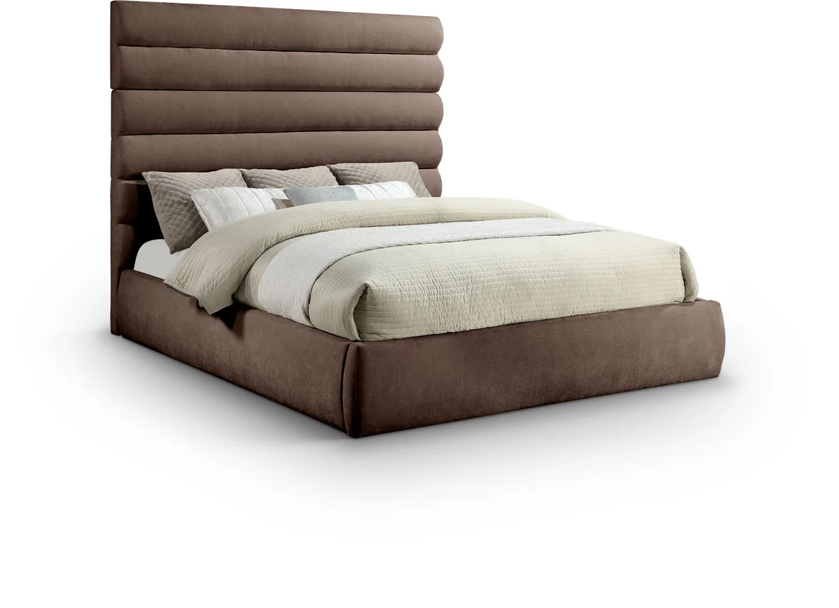 Adam - Chenille Fabric King Bed With 70.5" Headboard - Brown