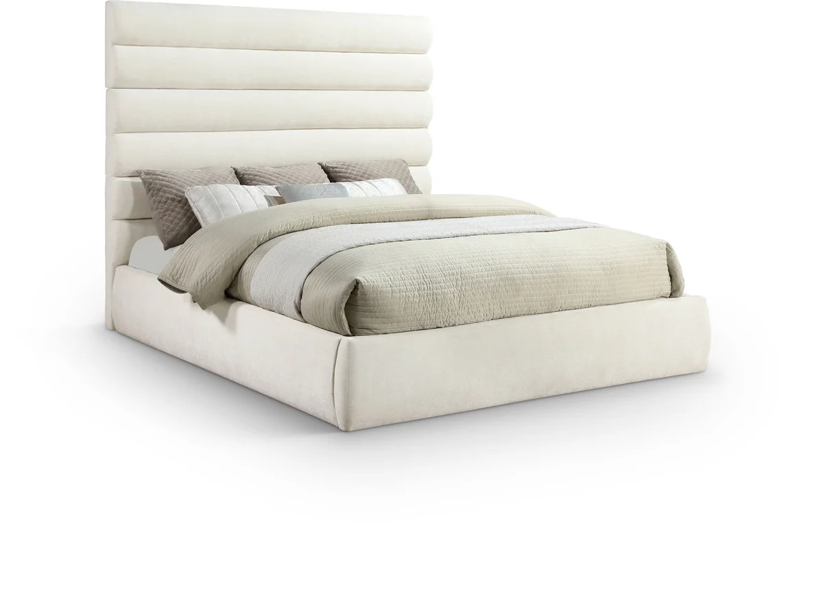 Adam - Chenille Fabric King Bed With 70.5" Headboard - Cream