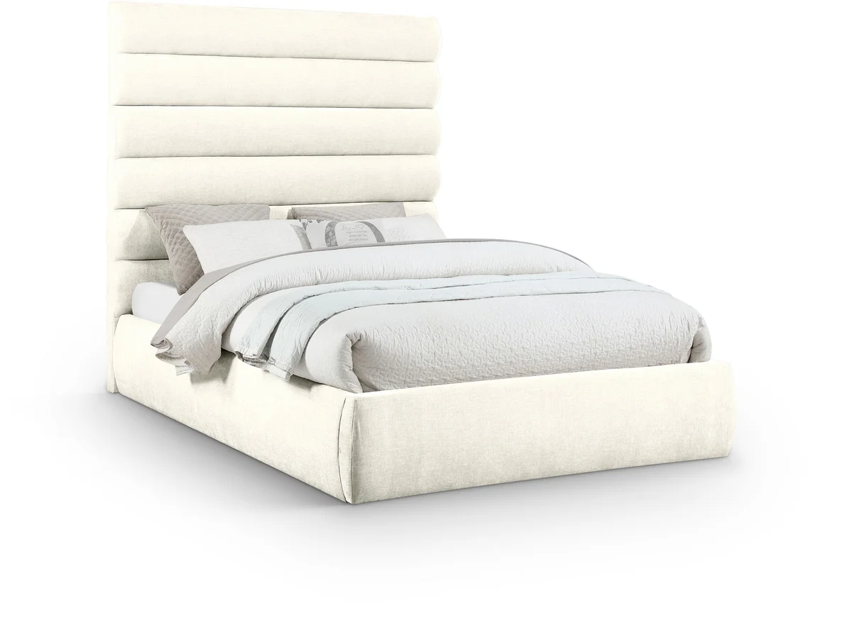 Adam - Chenille Fabric Queen Bed With 70.5" Headboard - Cream