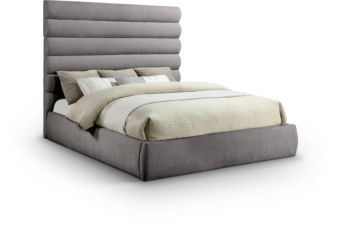 Adam - Chenille Fabric King Bed With 70.5" Headboard - Gray
