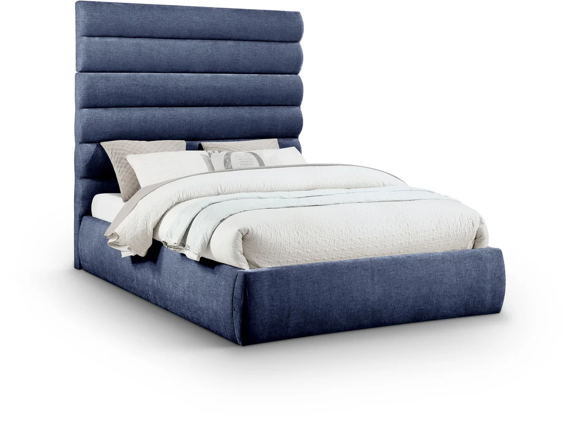Adam - Chenille Fabric Queen Bed With 70.5" Headboard - Navy