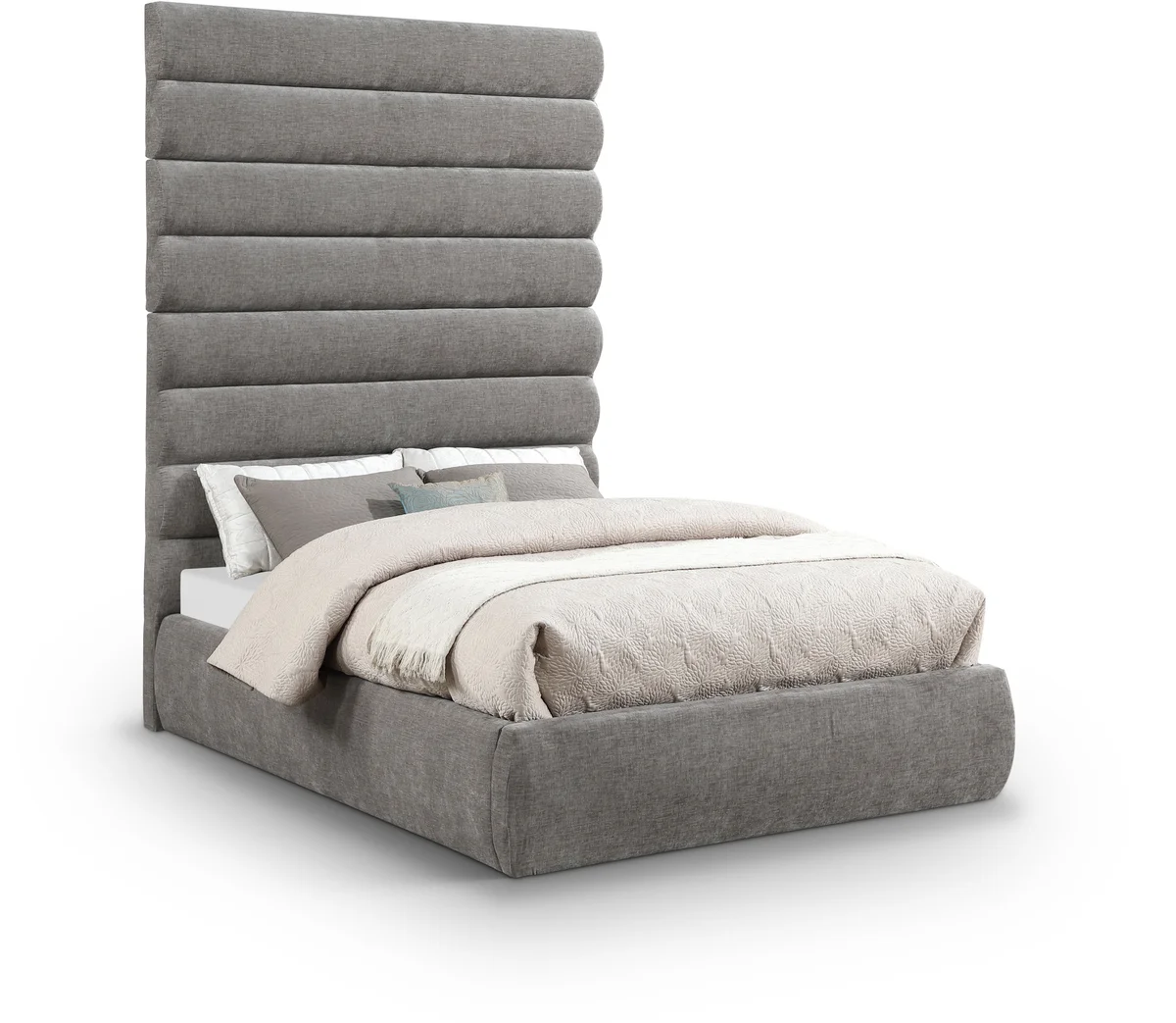 Adam - Chenille Fabric Full Bed With 89" Headboard - Gray