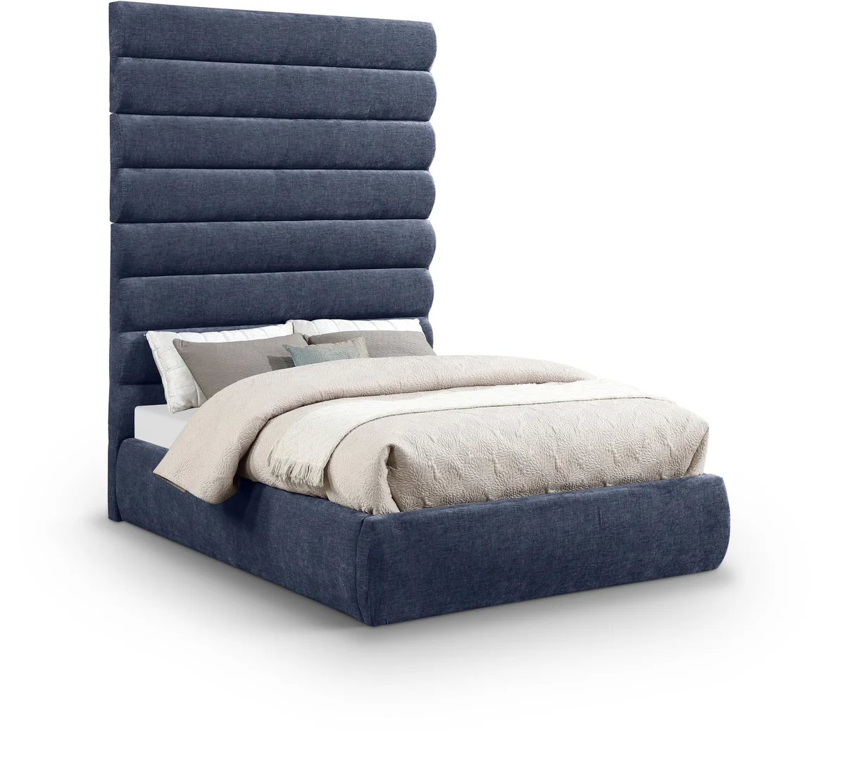 Adam - Chenille Fabric Full Bed With 89" Headboard - Navy