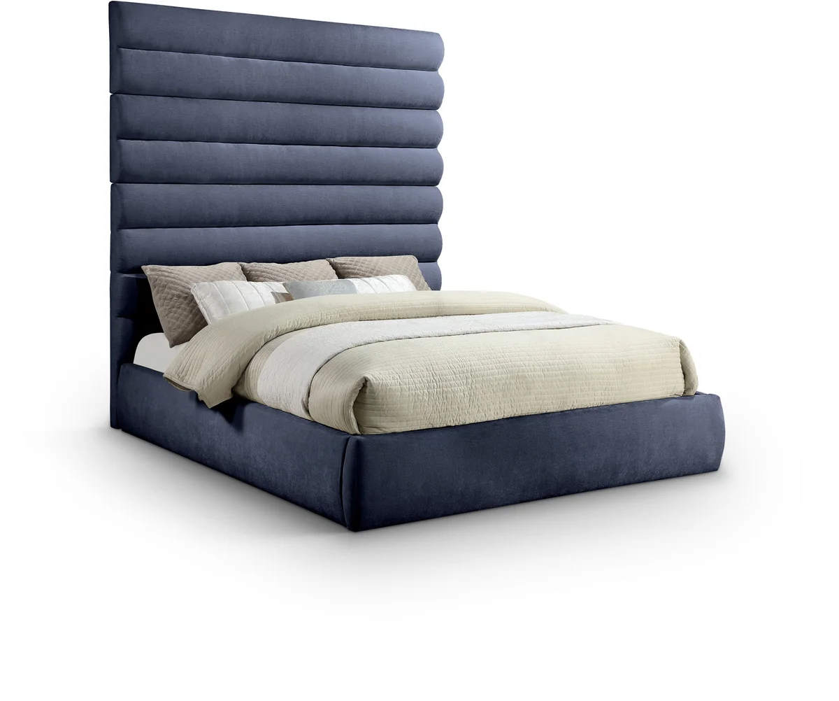 Adam - Chenille Fabric King Bed With 89" Headboard - Navy