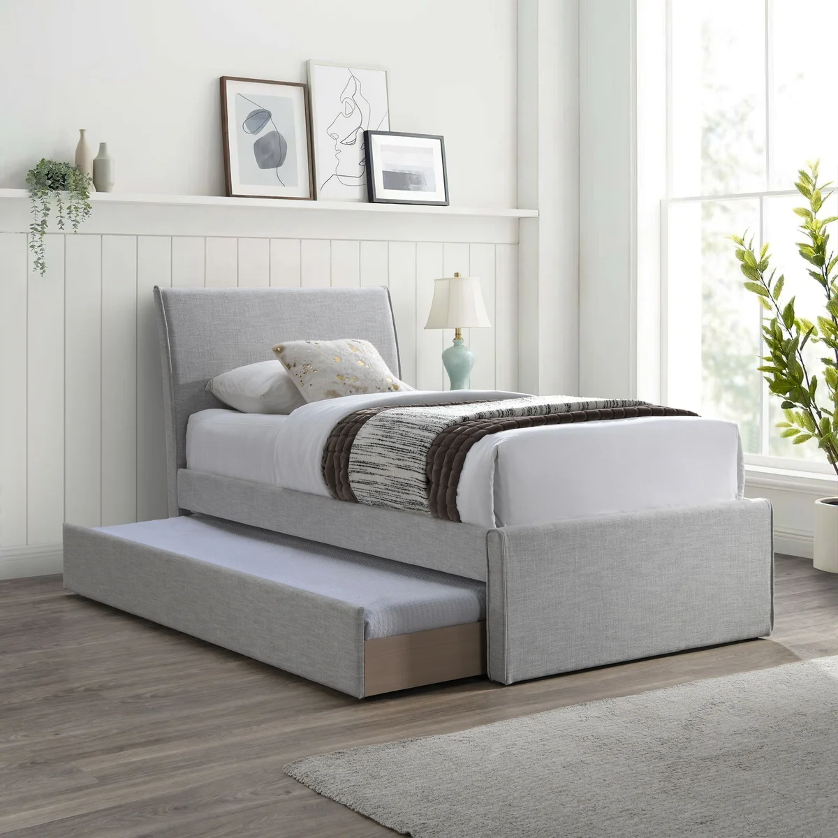 Myles - Linen Twin Trundle Bed - Gray - View 2