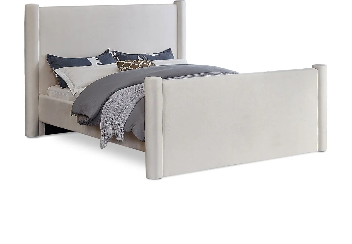 Elias - Velvet King Bed - Cream