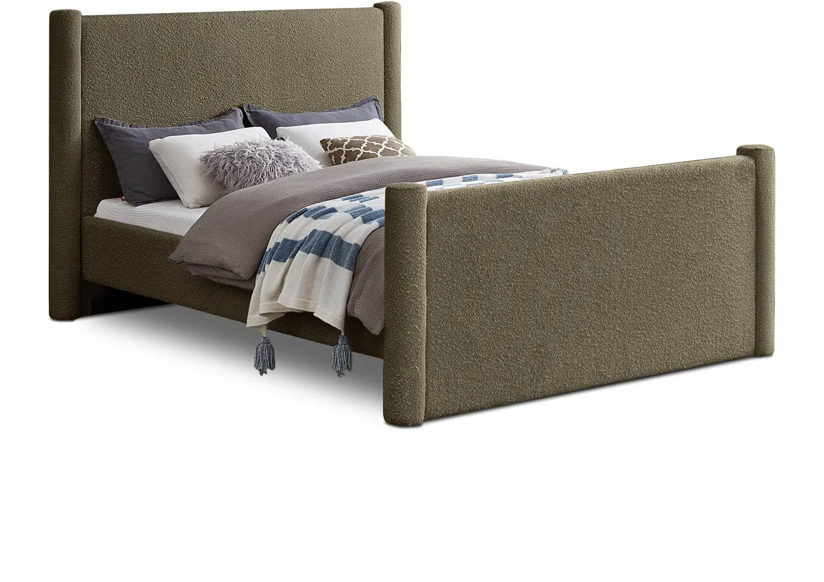 Elias - Boucle King Bed - Olive Green