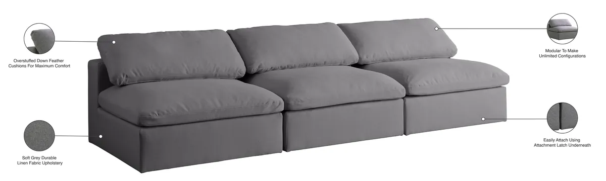 Serene - 3 Seat Modular Armless Sofa - Gray