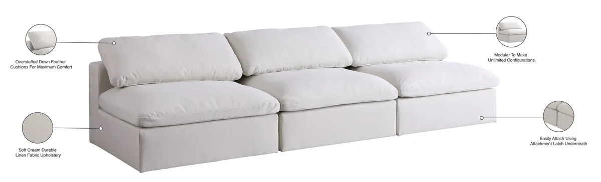 Serene - 3 Seat Modular Armless Sofa - Cream