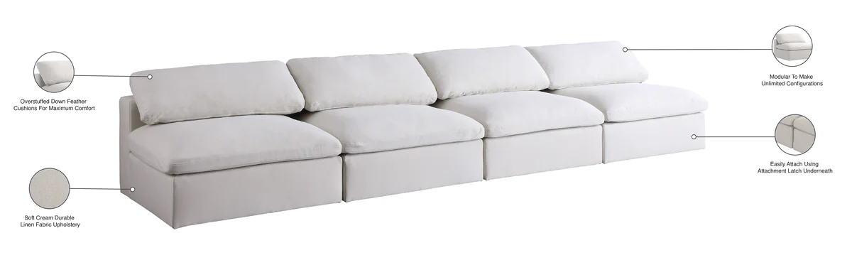 Serene - 4 Seat Modular Armless Sofa - Cream
