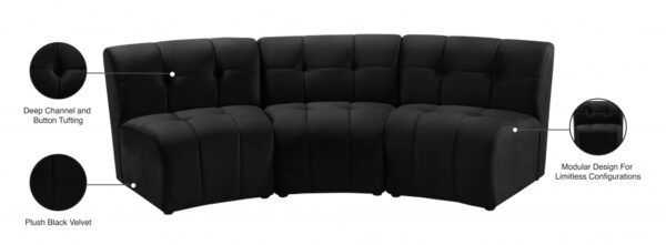Limitless 94" Velvet Upholstered 3pc. Modular Sectional