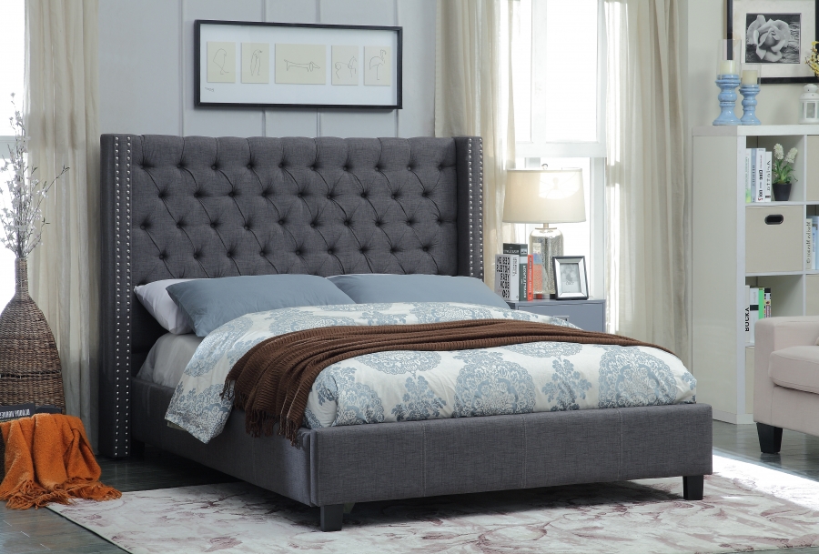 Ashton Linen Textured Fabric Upholstered Bed