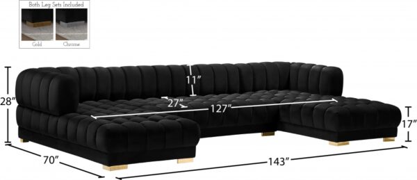 Gwen 143" Velvet Upholstered 3pc. Sectional