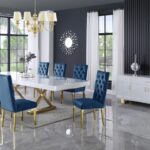 Excel 84" - 123.5" Lacquer Finish Top And Stainless Steel Base 2 Leaf Extendable Dining Table