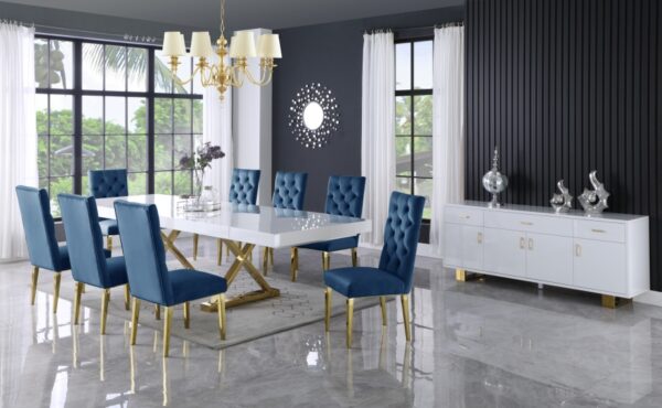 Excel 84" - 123.5" Lacquer Finish Top And Stainless Steel Base 2 Leaf Extendable Dining Table