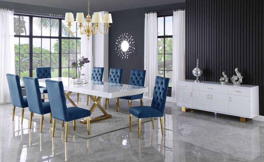 Excel 84" - 123.5" Lacquer Finish Top And Stainless Steel Base 2 Leaf Extendable Dining Table