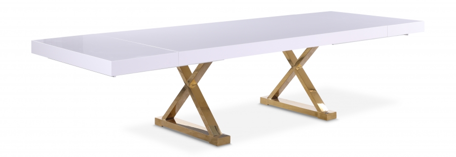 Excel 84" - 123.5" Lacquer Finish Top And Stainless Steel Base 2 Leaf Extendable Dining Table